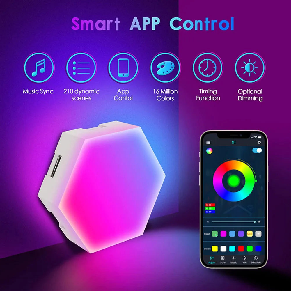 RGBIC WiFi Hexagon LED Lights — App & Music Sync Gaming Decor